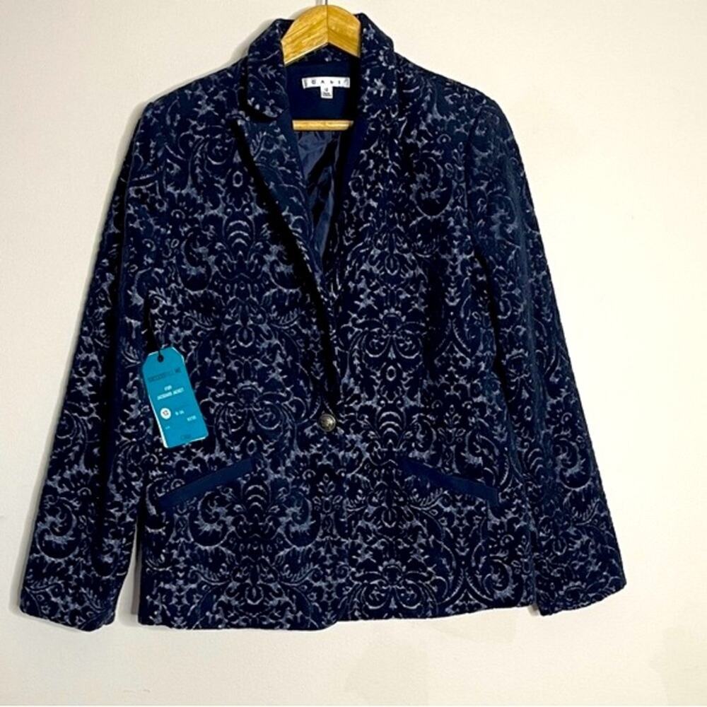 CAbi Jacquard Wool Blend Blazer Jacket Midnight Blue Size 12 - Picture 5 of 9